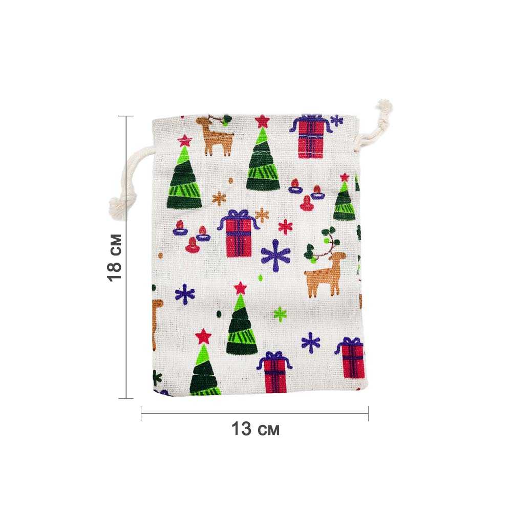 Мешочек из искусственного льна с принтом 13х18 см, №24