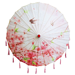 Китайский тканевый зонтик цветочный с кисточками 82х54см, №6